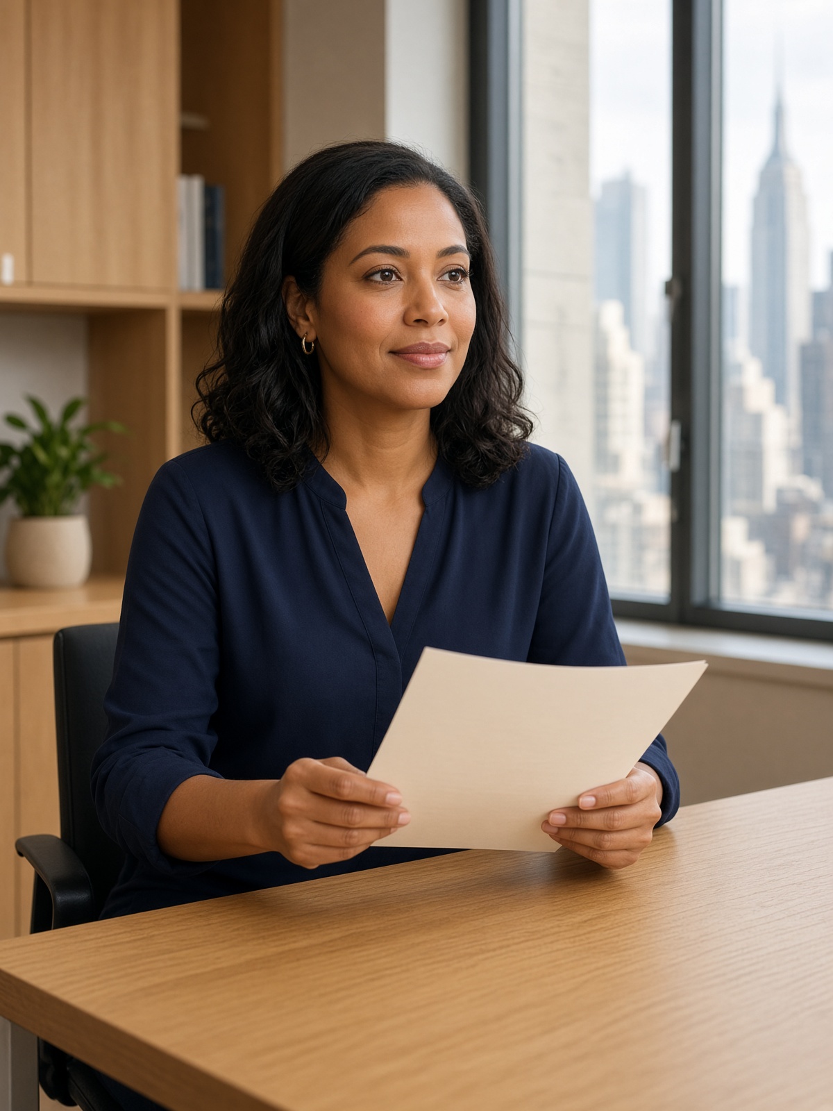 An underwriter working a submission in daylight